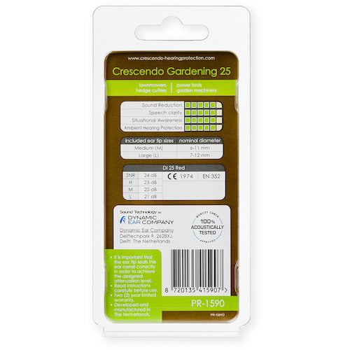 Crescendo Earplugs Noise Absorption Filter Gardening NRR16dB PR-1590 1 S