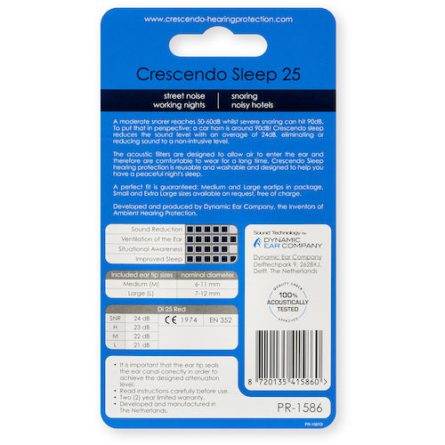 Crescendo Earplugs Noise Absorption Filter Sleep NRR16dB PR-1586 1 S