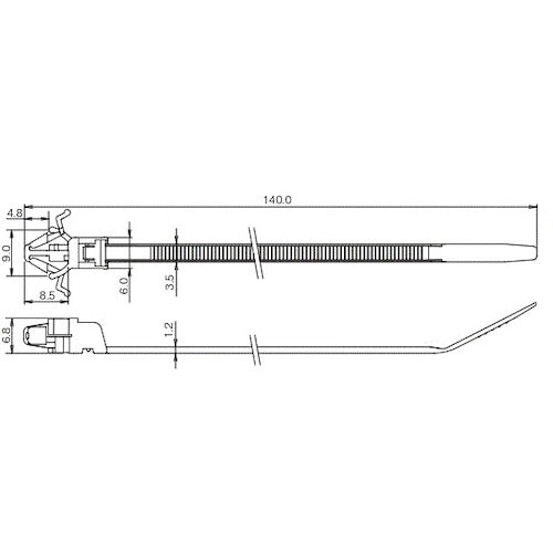 TRUSCO 【매진 폐번】 재사용 마운트 타이 설치 구멍 직경 φ4.8 설치 판 두께 2.4mm 전체 길이 140mm TSKB-133PWD 1 봉지