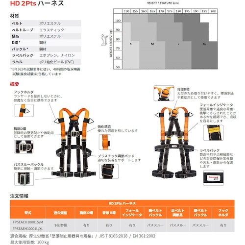 Ｈｏｎｅｙｗｅｌｌ　ＨＤ　２Ｐｔｓ　ハーネス　Ｓ／Ｍ　FPSEAEH10001S/M　1 本