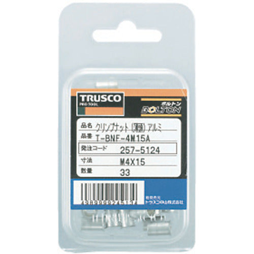 ＴＲＵＳＣＯ　クリンプナット薄頭アルミ　板厚２．５　Ｍ１０Ｘ１．５　（１２個入）　T-BNF-10M25A　1 PK