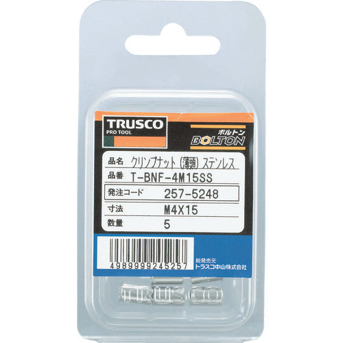 ＴＲＵＳＣＯ　クリンプナット薄頭ステンレス　板厚２．５　Ｍ１０Ｘ１．５　（３個）　T-BNF-10M25SS　1 PK