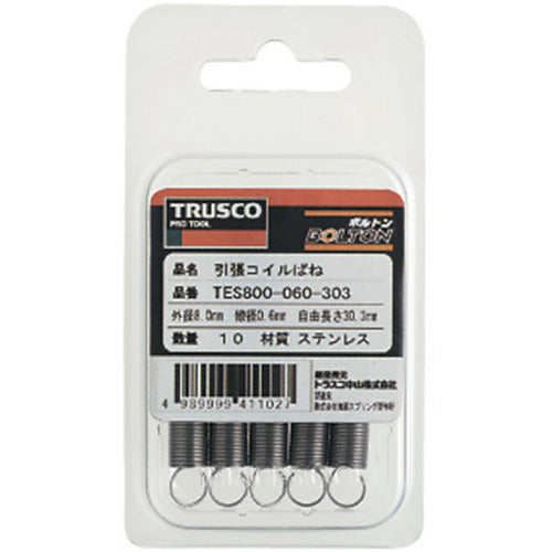 ＴＲＵＳＣＯ　【売切り廃番】ＴＲＵＳＣＯ　引張コイルばね　Ｄ６．３Ｘｄ０．６０ＸＬ３５．５　１０個入　TES630-060-355　1 PK