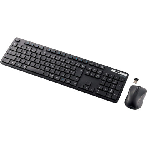 ELECOM Wireless Keyboard, Thin, Membrane Type, Antibacterial, Full Size, with Mouse, Black, TK-FDM110MKBK, 1 pc