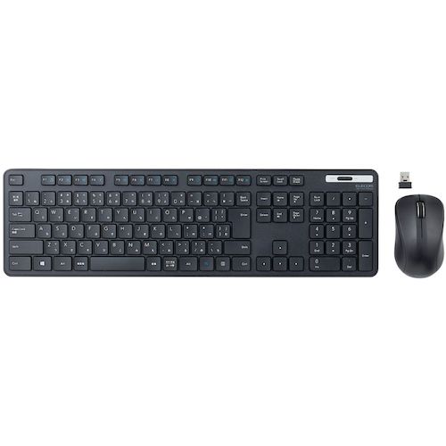 ELECOM Wireless Keyboard, Thin, Membrane Type, Antibacterial, Full Size, with Mouse, Black, TK-FDM110MKBK, 1 pc
