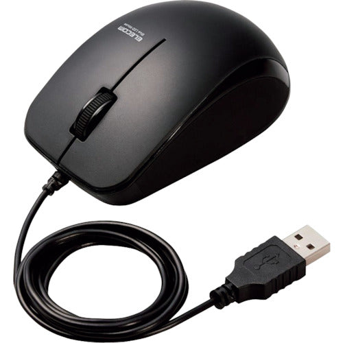 ELECOM Blue LED Mouse, Wired, 3 Buttons, Side Rubber, Antibacterial, Black, M-BL27UBKBK, 1 pc