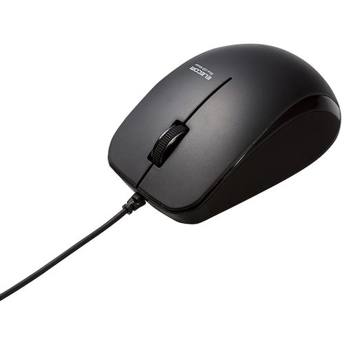 ELECOM Blue LED Mouse, Wired, 3 Buttons, Side Rubber, Antibacterial, Black, M-BL27UBKBK, 1 pc