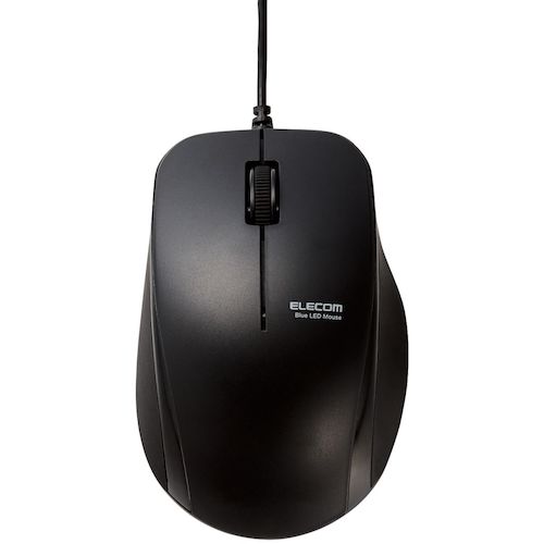 ELECOM Blue LED Mouse, Wired, 3 Buttons, Side Rubber, Antibacterial, Black, M-BL27UBKBK, 1 pc