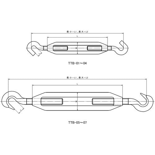 ＴＲＵＳＣＯ　枠式ターンバックル　フック＆フックタイプ　ねじ径３／１６　ユニクロ　TTB-02　1 個