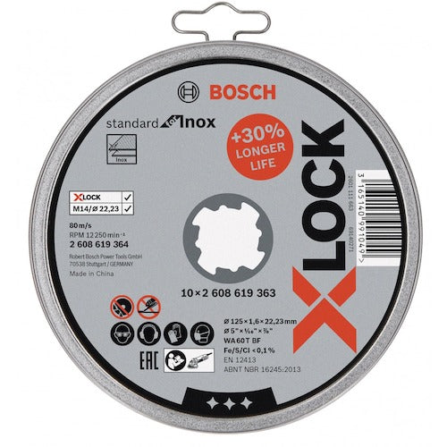 Bosch X-LOCK Cutting Wheel 125x1.6mm Stainless Steel Pack of 10 2608619364 1 PK