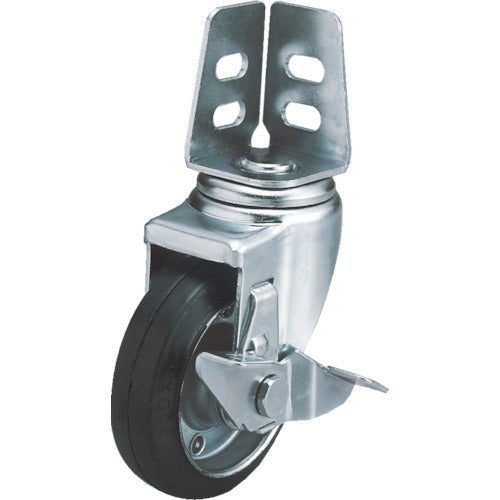 YUEI Angle Swivel Caster, Rubber, Wheel Diameter 100mm, With Stopper, S Type, SA-DS Model, Mounting Dimensions 20 x 21.16, SA-100WS, 1 Piece