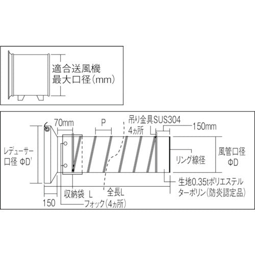 ＴＲＵＳＣＯ　収納型フレキシブルダクト　Φ２８０Ｘ５ｍ　TFD-280S　1 Ｓ