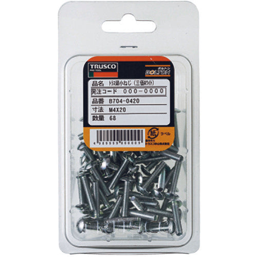 TRUSCO Truss Head Small Screw, White Trivalent, Full Thread, M3 x 4, 173 Pieces, B704-0304, 1 PK