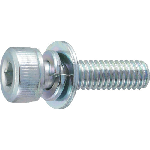 TRUSCO Washer Assembled Hexagonal Socket Bolt I=3 Trivalent White M4 x 8 14 Pieces (with Spring Washer + ISO Washer) B777-0408 1 PK