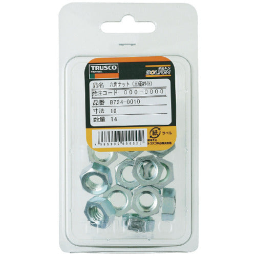 ＴＲＵＳＣＯ　六角ナット１種　三価白　Ｍ４×０．７　１２９個入　B724-0004　1 PK
