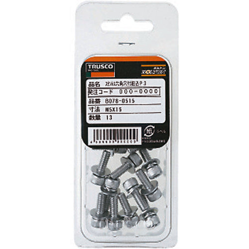 ＴＲＵＳＣＯ　座金組込六角穴付ボルト　Ｐ＝３　ステンレス　Ｍ３×６　２０本入　（座金組込みキャップボルト　ばね座金＋ＪＩＳワッシャー付き）　B078-0306　1 PK