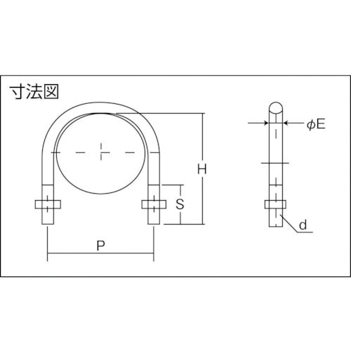 ＴＲＵＳＣＯ　ＳＧＰ用Ｕボルト　ＳＵＳ３０４　呼び径１５Ａ　ねじ径Ｗ３／８　TSGP-BT15A-S　1 個