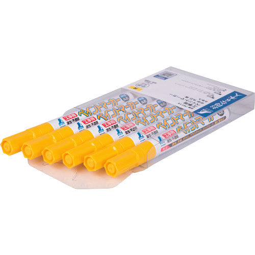 Shinwa Construction Paint Marker, Medium Point, Round Tip, Yellow, Pack of 6, 79114, 1 PK