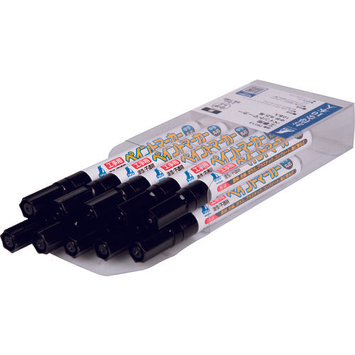 Shinwa Construction Paint Marker, Medium Point, Round Tip, Black, Pack of 10, 79113, 1 PK