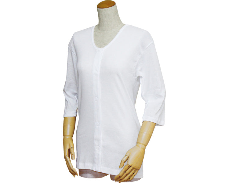 Women's front opening one-touch tape type 3/4 sleeve shirt / 43262 M White 1 piece