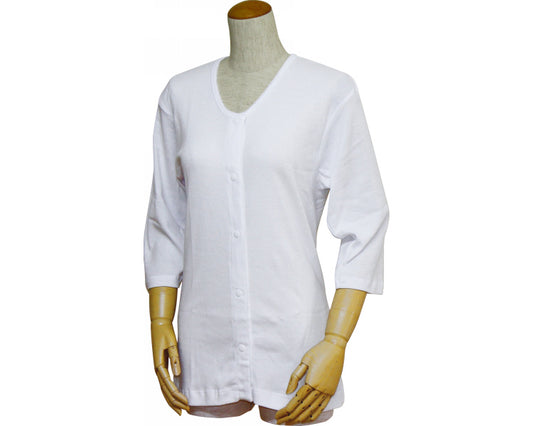 婦人前開き七分袖シャツ（プラスチックホック式） / 43261　LL　白　1 枚