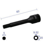 너크 헥사곤 렌치 소켓 롱 타입 삽입각 9.52x대변 5mmx60L 305C60 1개