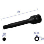 ナック　ヘキサゴンレンチソケット　ロングタイプ　差込角９．５２ｘ対辺１０ｍｍｘ６０Ｌ　310C60　1 個