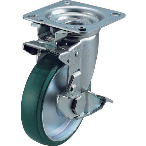 YUEI Plate-type Caster, Urethane, Wheel diameter 150mm, Swivel fixed, with stopper, J type, JK-S type, Mounting dimensions 94 x 94 (87 x 87), UWJK-150S, 1 piece