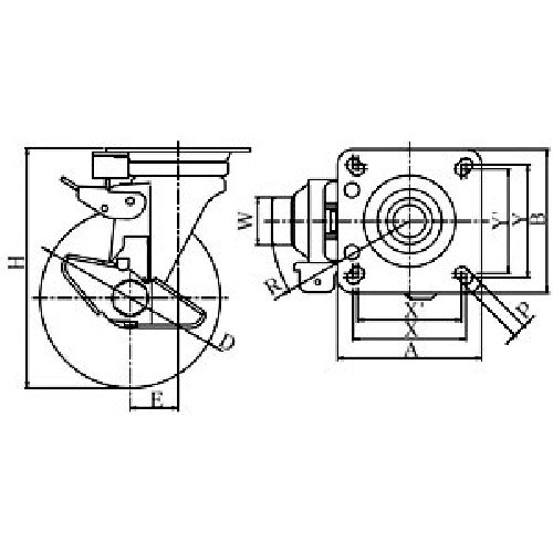 YUEI Plate-type Caster, Urethane, Wheel diameter 150mm, Swivel fixed, with stopper, J type, JK-S type, Mounting dimensions 94 x 94 (87 x 87), UWJK-150S, 1 piece