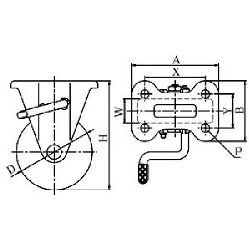 YUEI Plate-type Fixed Caster Urethane Wheel Diameter 100mm with Stopper J-type KB(R) Type Mounting Dimensions 80 x 45 UWKB-100R 1 pc
