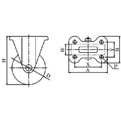 YUEI Plate-type Fixed Caster Urethane Wheel diameter 150mm J type K type Mounting dimensions 100 x 56 UWK-150 1 piece