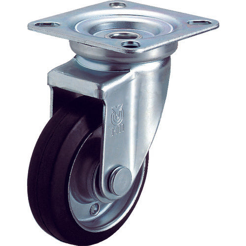 유에이 플레이트식 자재 캐스터 고무 바퀴 지름 100mm J타입 J형 설치 치수 74×74(67×67) WJ-100 1개