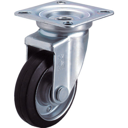 유에이 플레이트 식 자재 캐스터 고무 바퀴 지름 130mm J타입 J형 설치 치수 82×82(75×75) WJ-130 1개