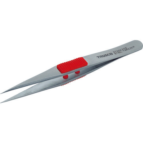 TRUSCO Stainless Steel Tweezers with Rubber Grip, 120mm, Heavy Duty, TSP-210, 1 Piece