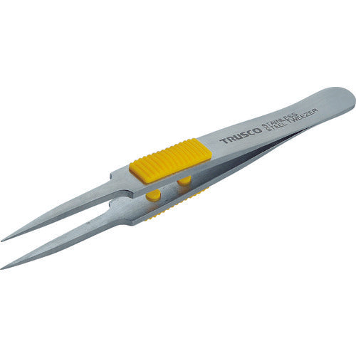 TRUSCO Stainless Steel Tweezers with Rubber Grip, 115mm, Extra Fine Sharp Type, TSP-214, 1 Piece