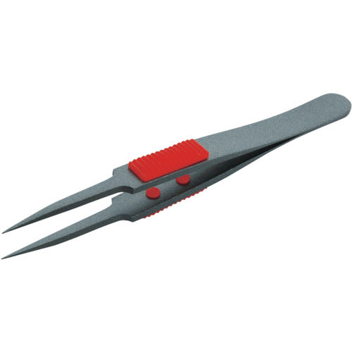TRUSCO Tweezers with Rubber Grip, Non-adhesive Type, 115mm, Extra Fine Sharp Type, TSP-224, 1 Piece