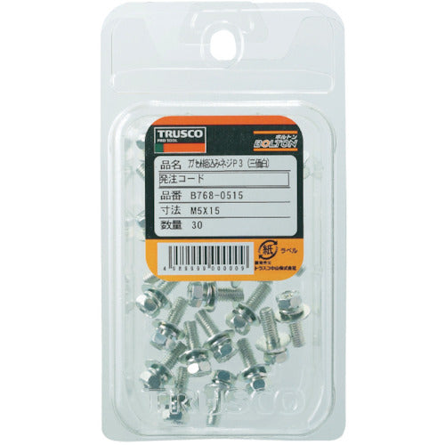 TRUSCO Cross recessed upset assembly P=3 Trivalent white M5 x 20 26 pieces / (+) upset bolt with spring washer + JIS washer B768-0520 1 PK