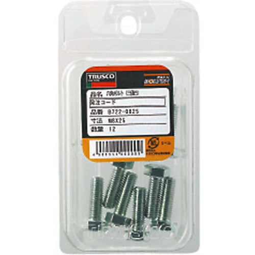 ＴＲＵＳＣＯ　六角ボルト　三価白　全ネジ　Ｍ６×８　３０本入　B722-0608　1 PK