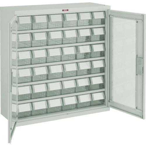 TRUSCCO 컨테이너 랙 케이스 밴 랙 케이스 M형 양열 문 투명 인출 소X36개 투명 T305M-N36S 1대