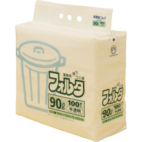 サニパック　Ｆ−９Ｈ　環優包装ゴミ袋フォルタ　９０Ｌ　白半透明　（１袋（ＰＫ）＝１００枚入）　F-9H-HCL　1 袋