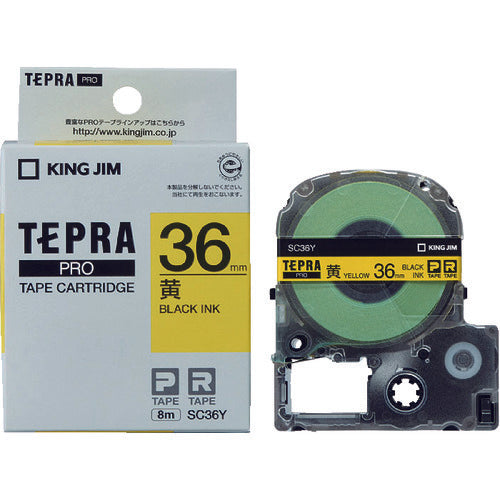 KING JIM [Genuine] "Tepra" PRO tape 36mm Yellow label/black text Length 8m SC36Y 1 piece