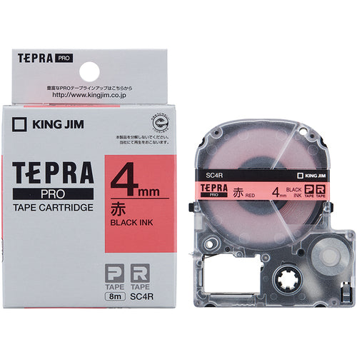 KING JIM [Genuine] "Tepra" PRO tape 4mm red label/black text length 8m SC4R 1 piece
