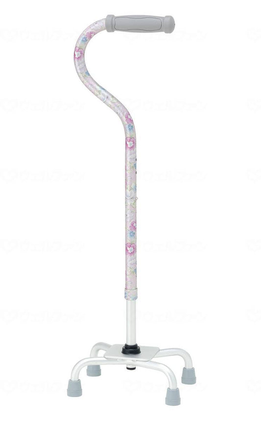 Kowa Seisakusho Teicob Aluminum 4-Point Cane Pink Flower