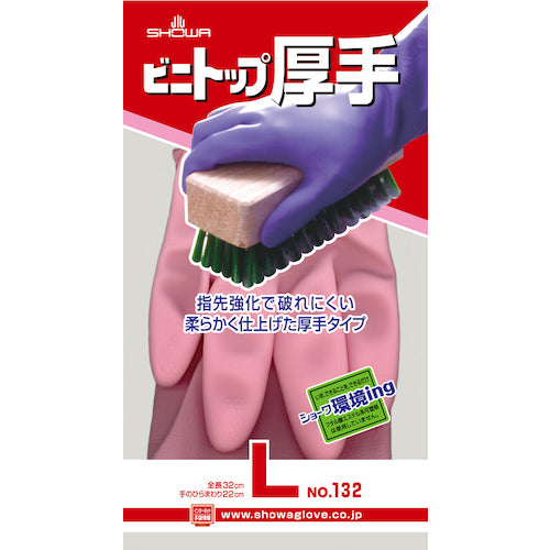 ＳＨＯＷＡ　塩化ビニール手袋　Ｎｏ１３２ビニトップ厚手　ピンク　Ｌサイズ　NO132-LP　1 双
