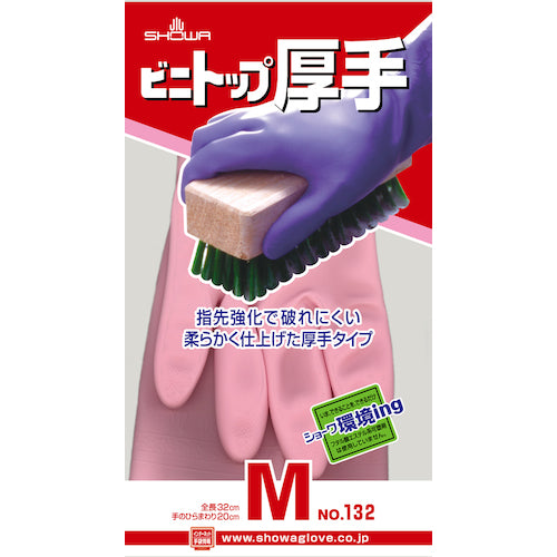 ＳＨＯＷＡ　塩化ビニール手袋　Ｎｏ１３２ビニトップ厚手　ピンク　Ｍサイズ　NO132-MP　1 双