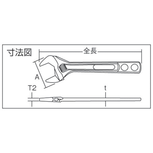 ＴＯＰ　薄型軽量ワイドモンキレンチ　エコワイド　３００ｍｍ口開１２〜４６　HY-42　1 丁
