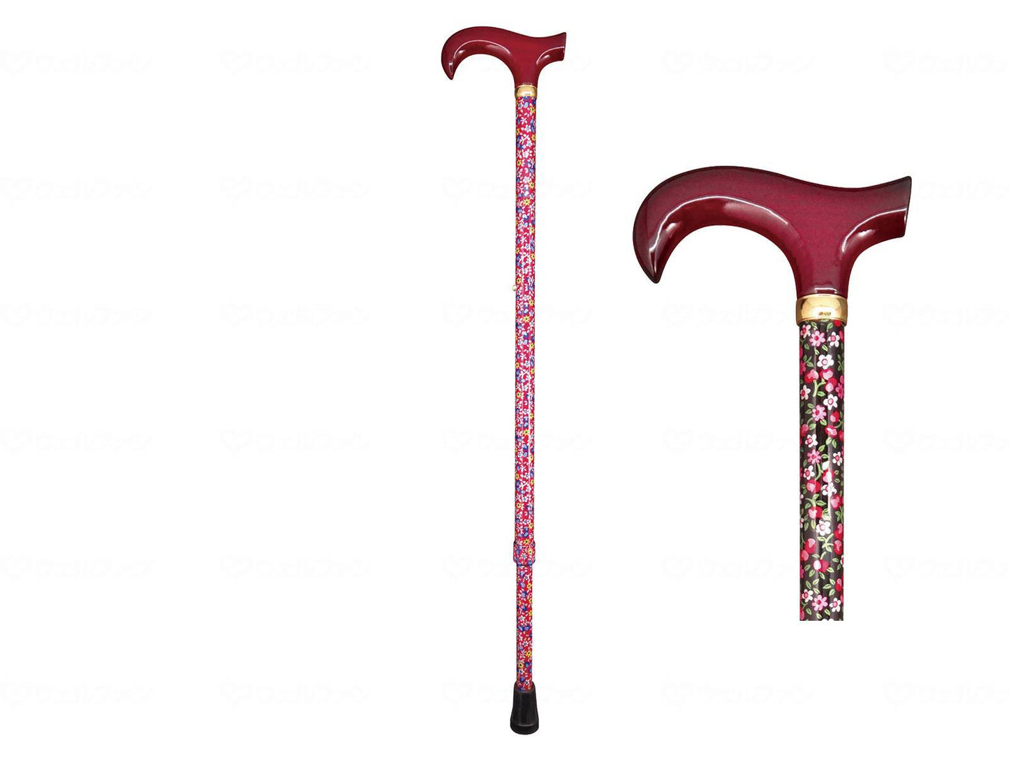 Tsuchiya Sangyo Small Flower Pattern Telescopic Walking Stick Black