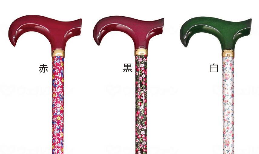 Tsuchiya Sangyo Small Flower Pattern Telescopic Walking Stick Black