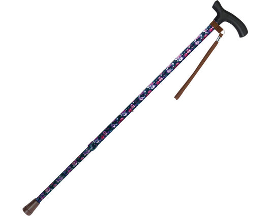 Telescopic walking stick A / 92-F2 Flower pattern BK 1 piece