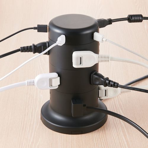 エレコム　タワー型タップ　１２個口　雷サージ付　ホコリ防止シャッター付　固定可能　２．０ｍ　ブラック　TT-U02-1220BK　1 個
